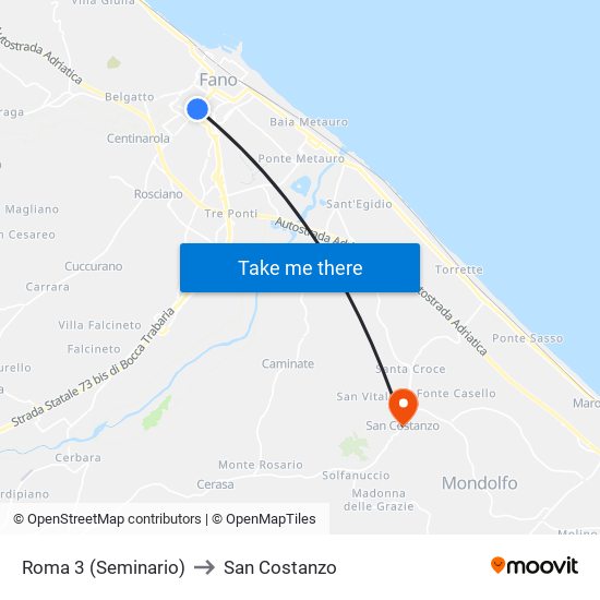 Roma 3 (Seminario) to San Costanzo map