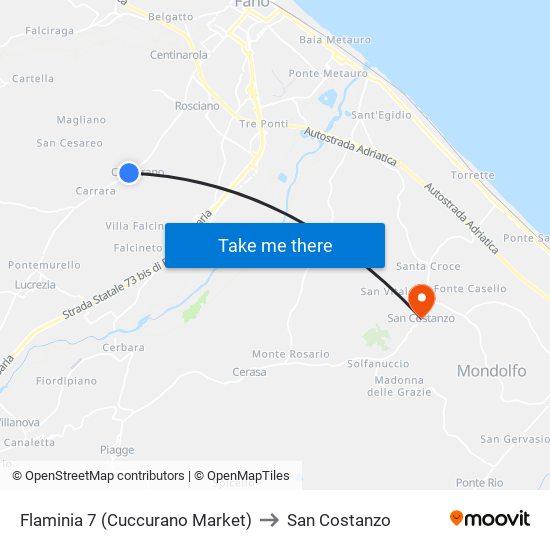 Flaminia 7 (Cuccurano Market) to San Costanzo map