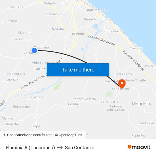 Flaminia 8 (Cuccurano) to San Costanzo map