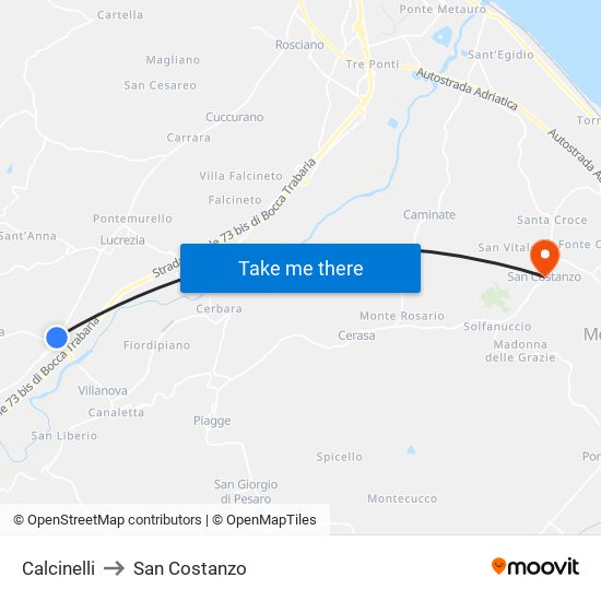 Calcinelli to San Costanzo map