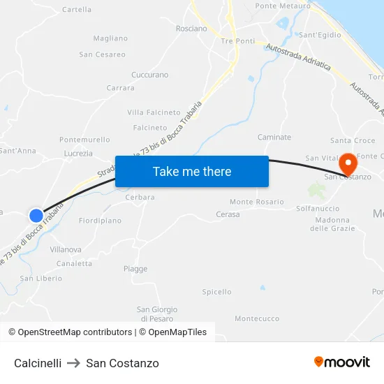 Calcinelli to San Costanzo map