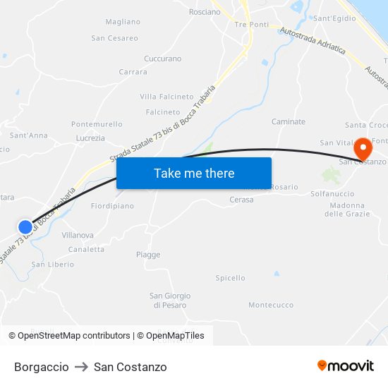 Borgaccio to San Costanzo map