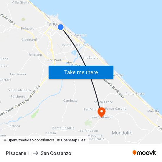 Pisacane 1 to San Costanzo map