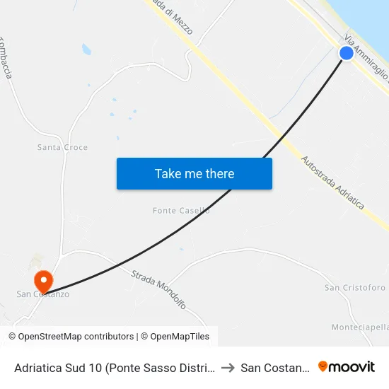 Adriatica Sud 10 (Ponte Sasso Distrib.) to San Costanzo map