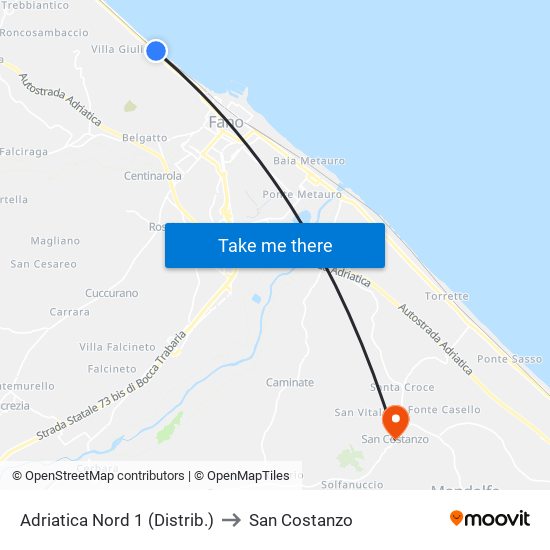 Adriatica Nord  1 (Distrib.) to San Costanzo map