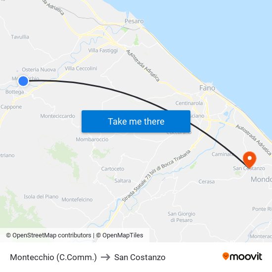 Montecchio (C.Comm.) to San Costanzo map
