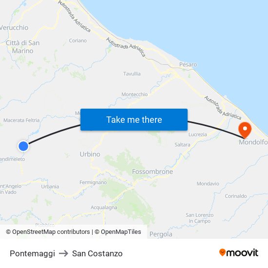 Pontemaggi to San Costanzo map