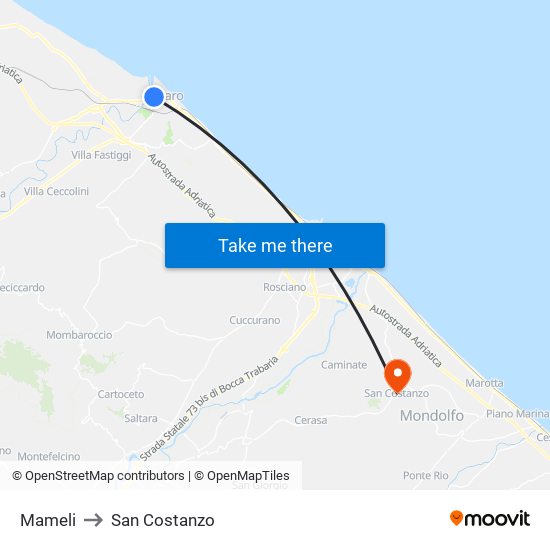 Mameli to San Costanzo map