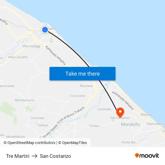 Tre Martiri to San Costanzo map