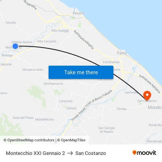 Montecchio XXI Gennaio 2 to San Costanzo map