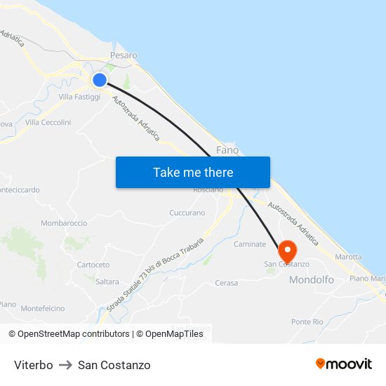 Viterbo to San Costanzo map