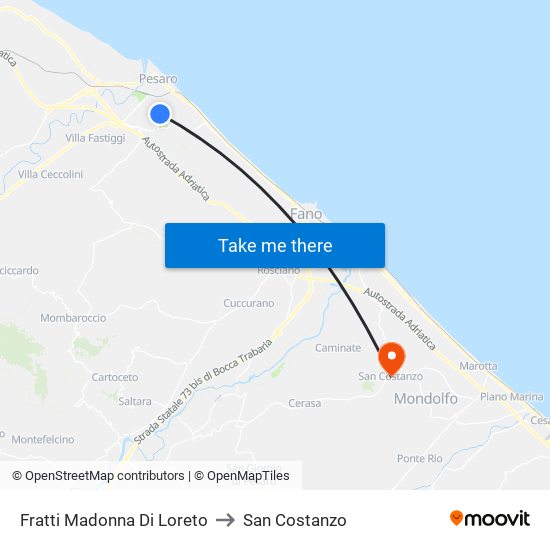 Fratti Madonna Di Loreto to San Costanzo map