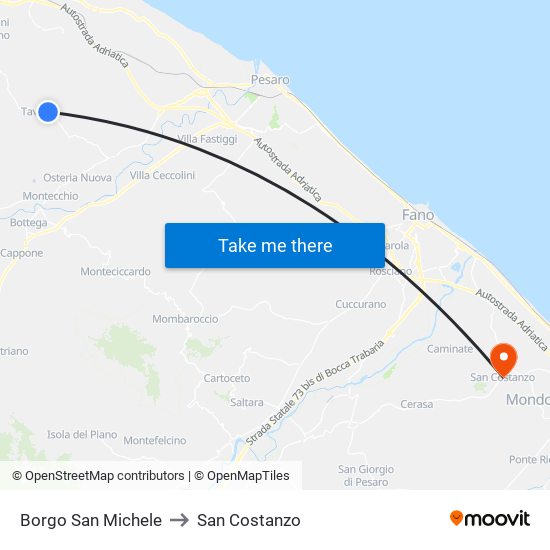 Borgo San Michele to San Costanzo map