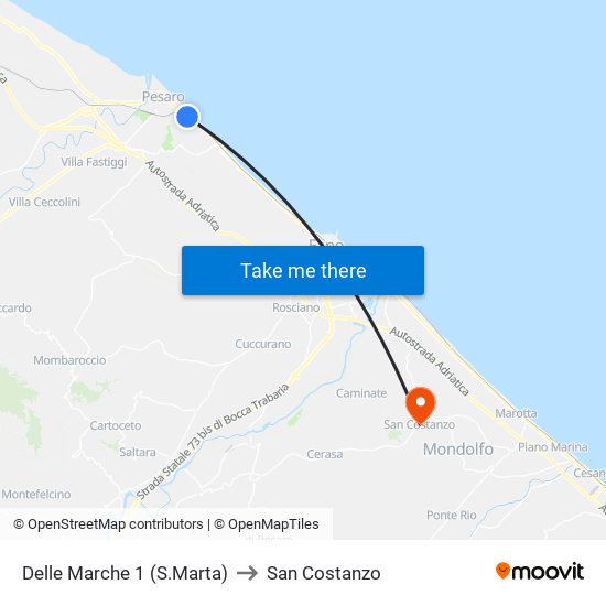 Delle Marche 1 (S.Marta) to San Costanzo map