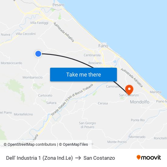 Dell' Industria 1 (Zona Ind.Le) to San Costanzo map