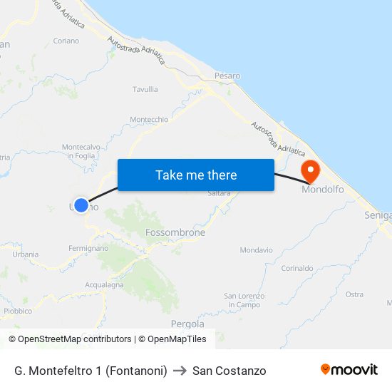 G. Montefeltro 1 (Fontanoni) to San Costanzo map
