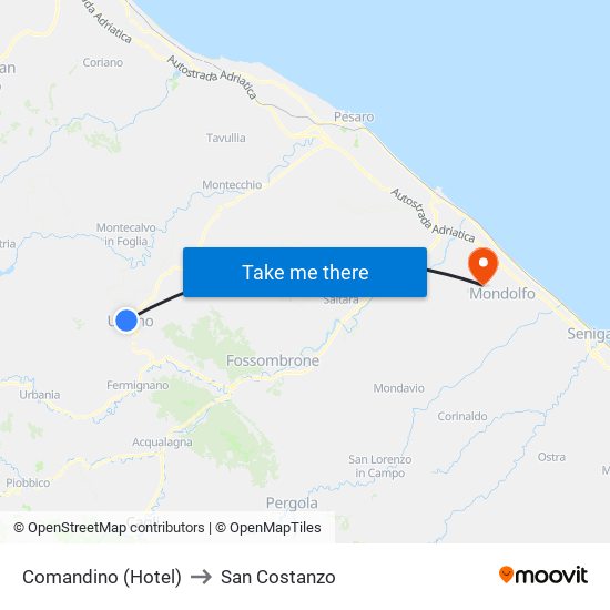 Comandino (Hotel) to San Costanzo map