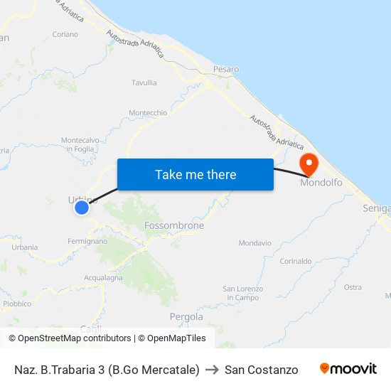 Naz. B.Trabaria 3 (B.Go Mercatale) to San Costanzo map