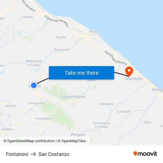Fontanoni to San Costanzo map