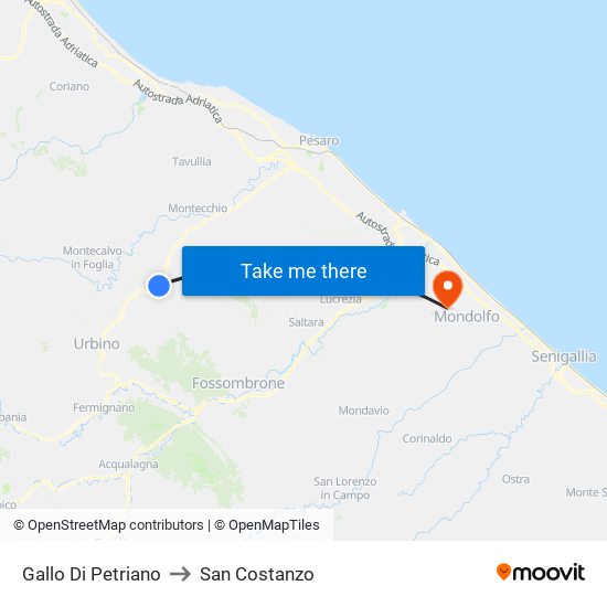 Gallo Di Petriano to San Costanzo map