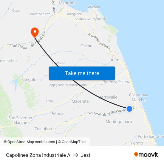 Capolinea Zona Industriale A to Jesi map