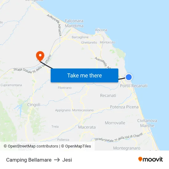 Bellamare Camping to Jesi map