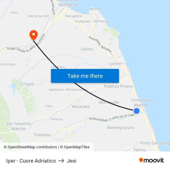 Iper - Cuore Adriatico to Jesi map