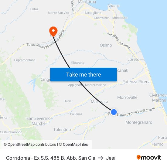 Corridonia - Ex S.S. 485 B. Abb. San Cla to Jesi map