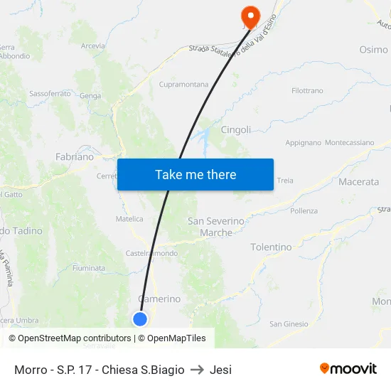 Morro - S.P. 17 - Chiesa S.Biagio to Jesi map