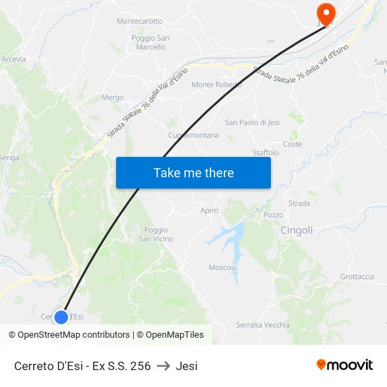 Cerreto D'Esi - Ex S.S. 256 to Jesi map