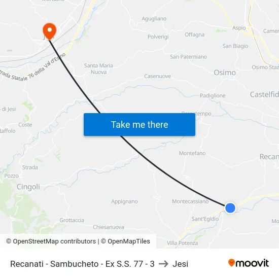 Recanati - Sambucheto - Ex S.S. 77 - 3 to Jesi map