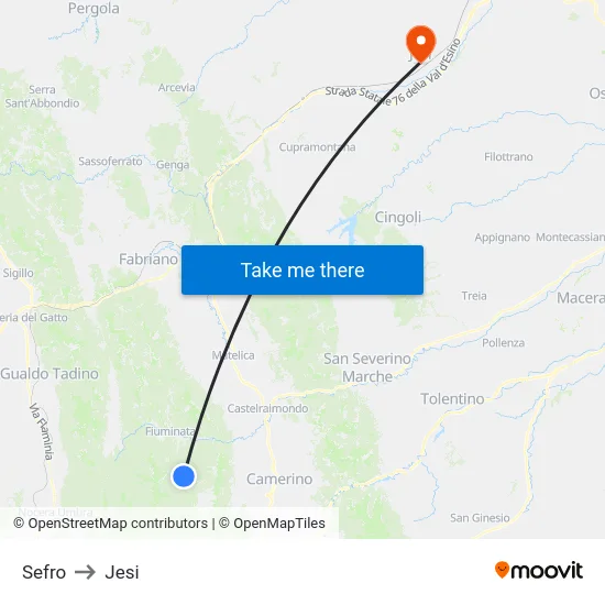 Sefro to Jesi map