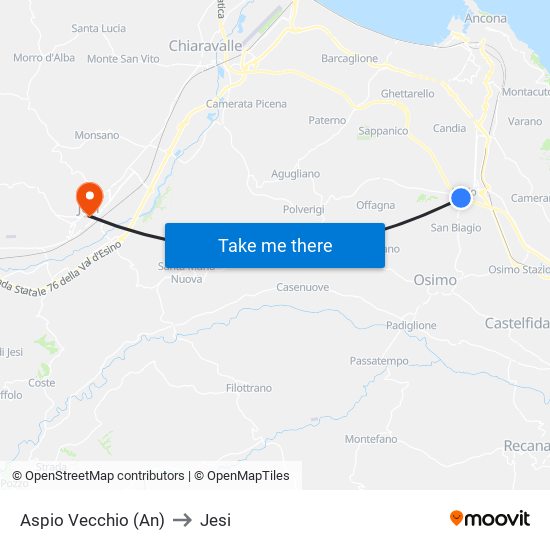 Aspio Vecchio (An) to Jesi map
