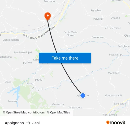 Appignano to Jesi map