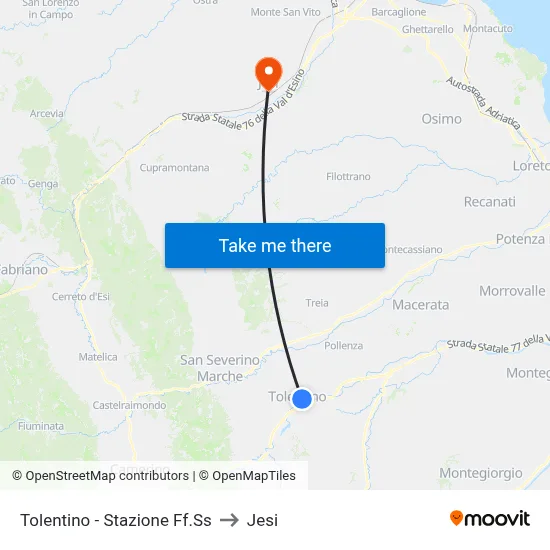 Tolentino - Railway Station to Jesi map