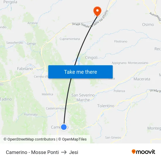 Camerino - Mosse Ponti to Jesi map