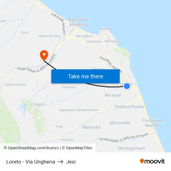 Loreto - Via Ungheria to Jesi map