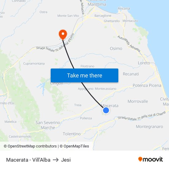 Macerata - Vill'Alba to Jesi map