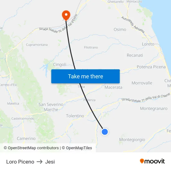 Loro Piceno to Jesi map