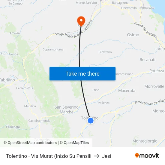 Tolentino - Via Murat (Inizio Su Pensili to Jesi map