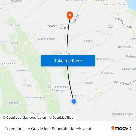 Tolentino - Le Grazie Inc. Superstrada to Jesi map