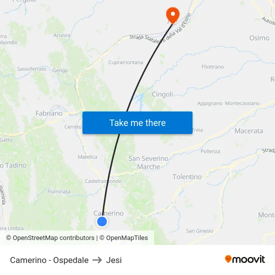 Camerino - Ospedale to Jesi map