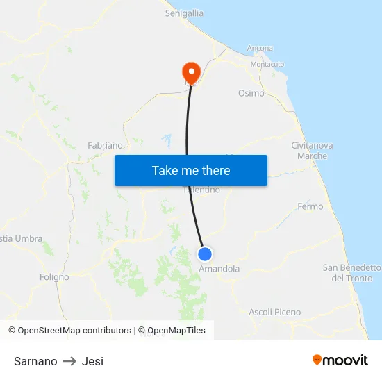 Sarnano to Jesi map