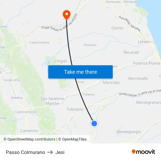 Passo Colmurano to Jesi map