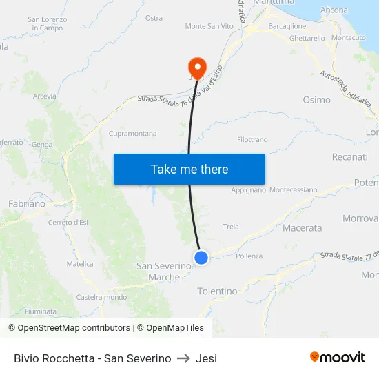 Bivio Rocchetta - San Severino to Jesi map