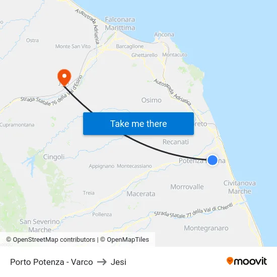 Porto Potenza - Varco to Jesi map