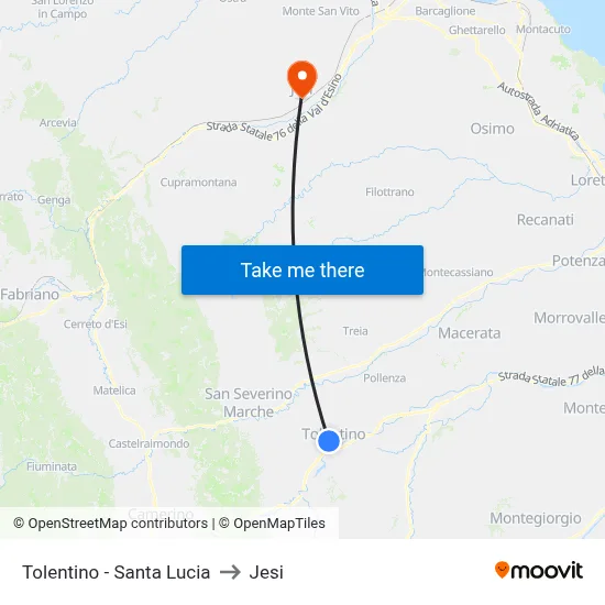 Tolentino - Santa Lucia to Jesi map