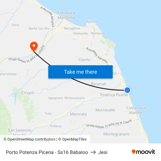 Porto Potenza Picena - Ss16 Babaloo to Jesi map