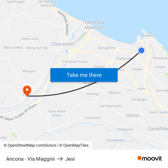 Ancona - Via Maggini to Jesi map