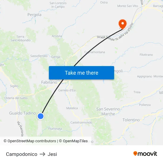 Campodonico to Jesi map